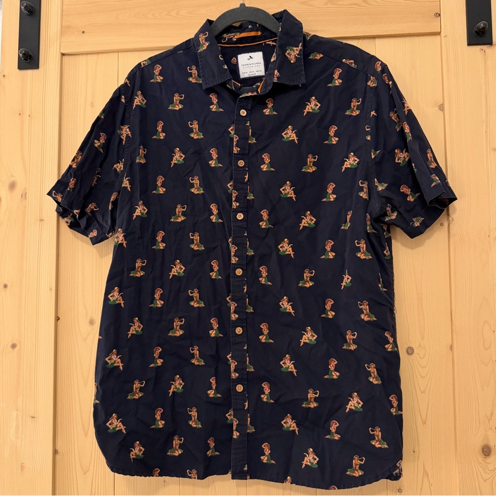 Denim & Flower Navy Shirt with Colorful Pattern